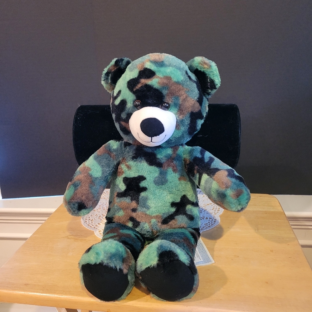 Build A Bear Teddy Bear Camouflage Bear 16" Army Military Camo Plush Retired
